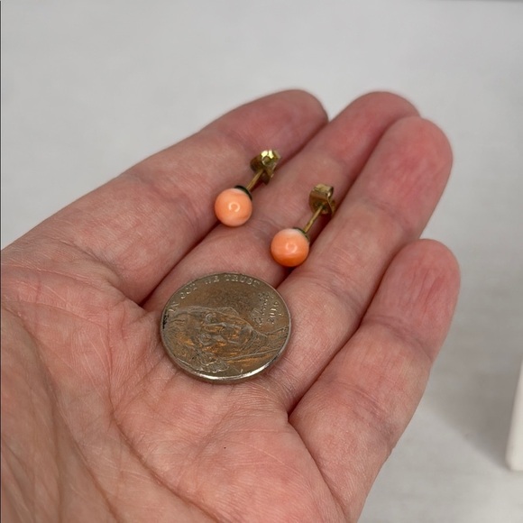 Vintage Marbled Coral Stud Earrings lot E13 - Picture 4 of 8